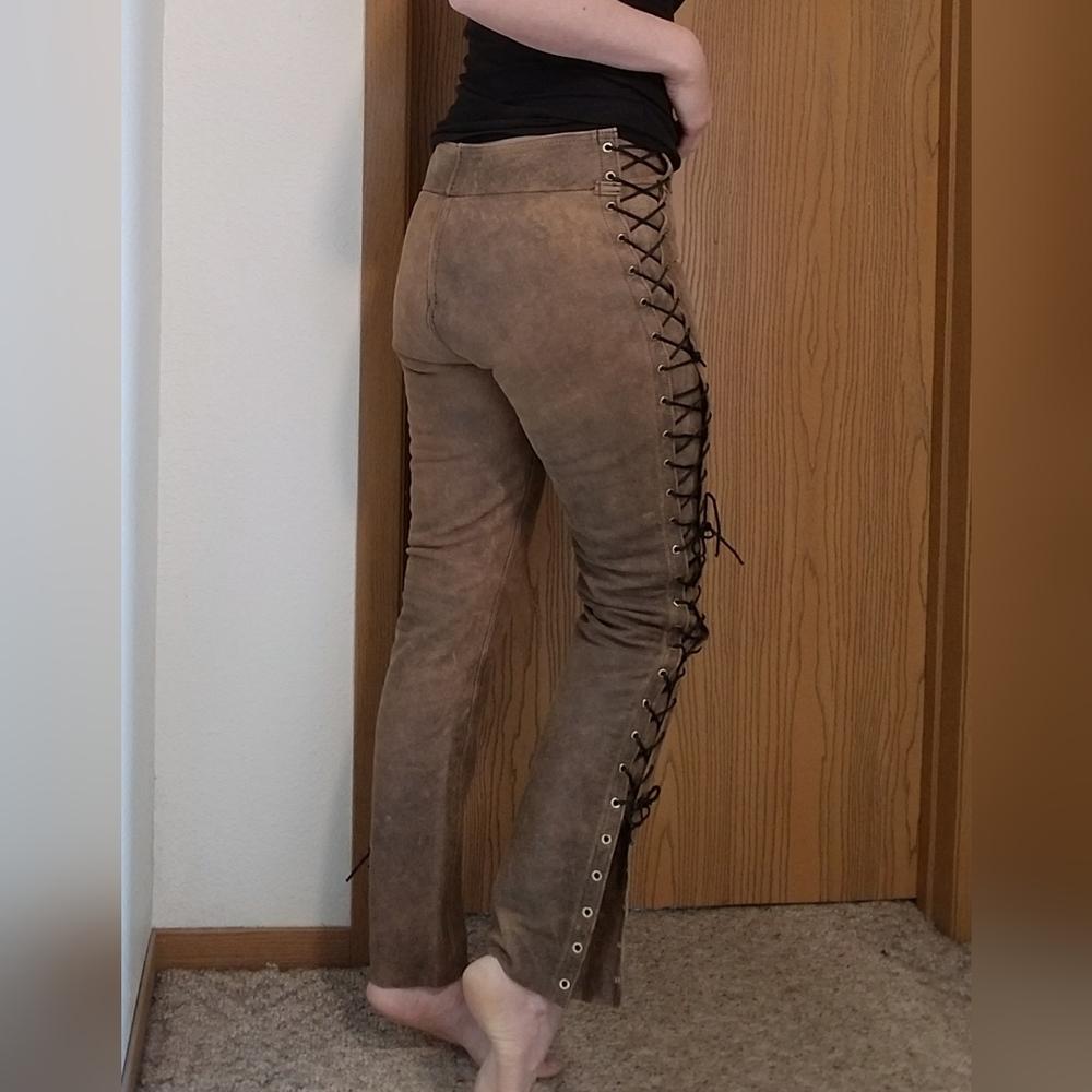 Leather Pants w/side lacing, brown, moto steampunk renaissance festival western
